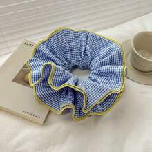 1 Stück extra großer karierter Rüschen-Mehrschicht-Scrunchie, romantischer Vintage-Ballett-Stil Messy Bun Haarteil, geeignet für täglichen Gebrauch Scrunchies Haargummis Scrunchy Haargummis