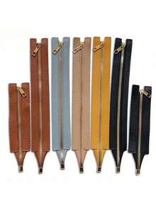 1pc/Elegant -Leather Zippers: , Double-Sided & Braided With Needle Thread Hole - Perfect In Beige, Black, & Light Brown - Multicolor - View 4