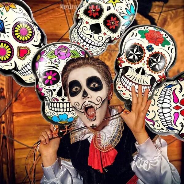 1 pieza de globo de lámina de aluminio grande y colorido con diseño de calavera y corazón, un globo de dibujos animados divertido como decoración de fiesta y accesorios de suministros de fiesta