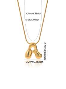 Golden Color Stainless Steel Initial Necklace For Women Girls Chunky Bubble Letter Pendant Necklaces Collar Jewelry Gift