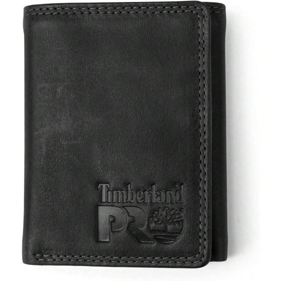 Leather RFID Trifold Wallet With Id Window - Black/Bullard - View 1