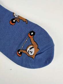 1 Pair Sloth Graphic Men's Mid-Calf Socks, Autumn - Multicolor - View 3