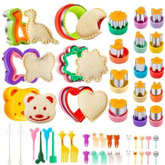 Sandwich Cutter For Kids 48 Pcs, Kimfead Cookie Cutters, Fruit Vegetable Cutter Shapes, Food Picks For Bento Box, Mouse Dinosaur Star Square Heart Shape