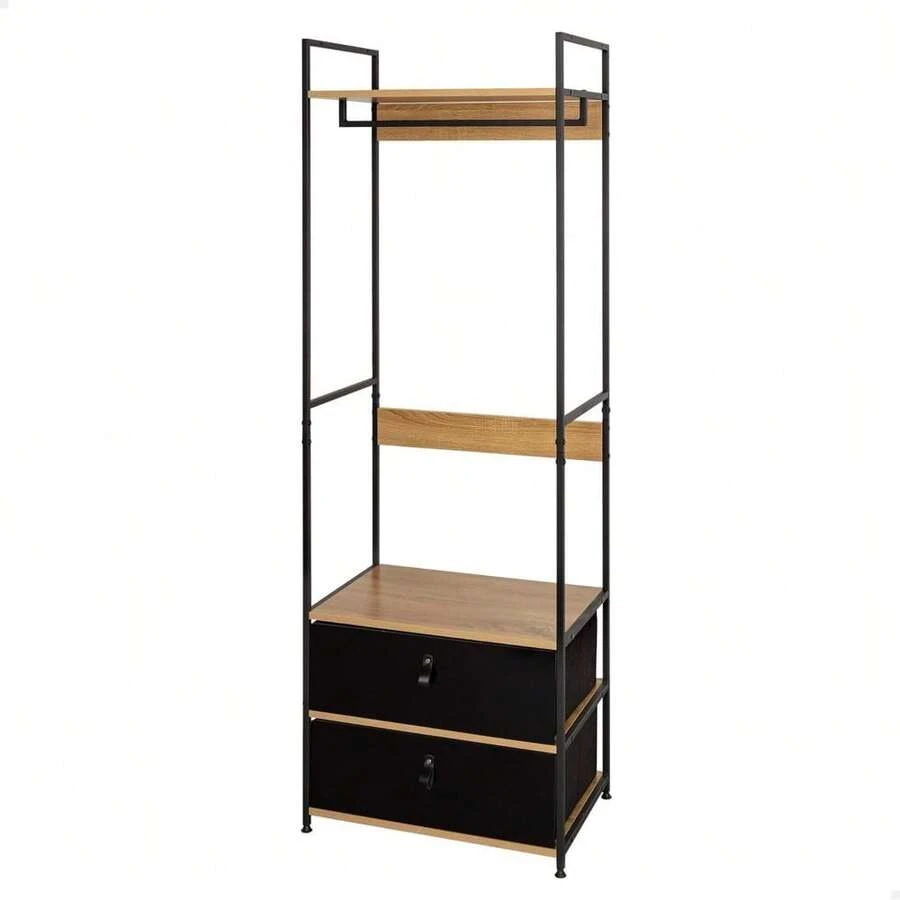 2025 newMax Home 18433 offener Schrank, 60 x 40 x 175 cm, mit Kleiderstange und Stoffschubladen, aus Stahl und Holz, max. 30 kg, Ankleidezimmer, Schlafzimmerschränke, Regale, Organizer für Kleidung - 1 - Übersicht 1