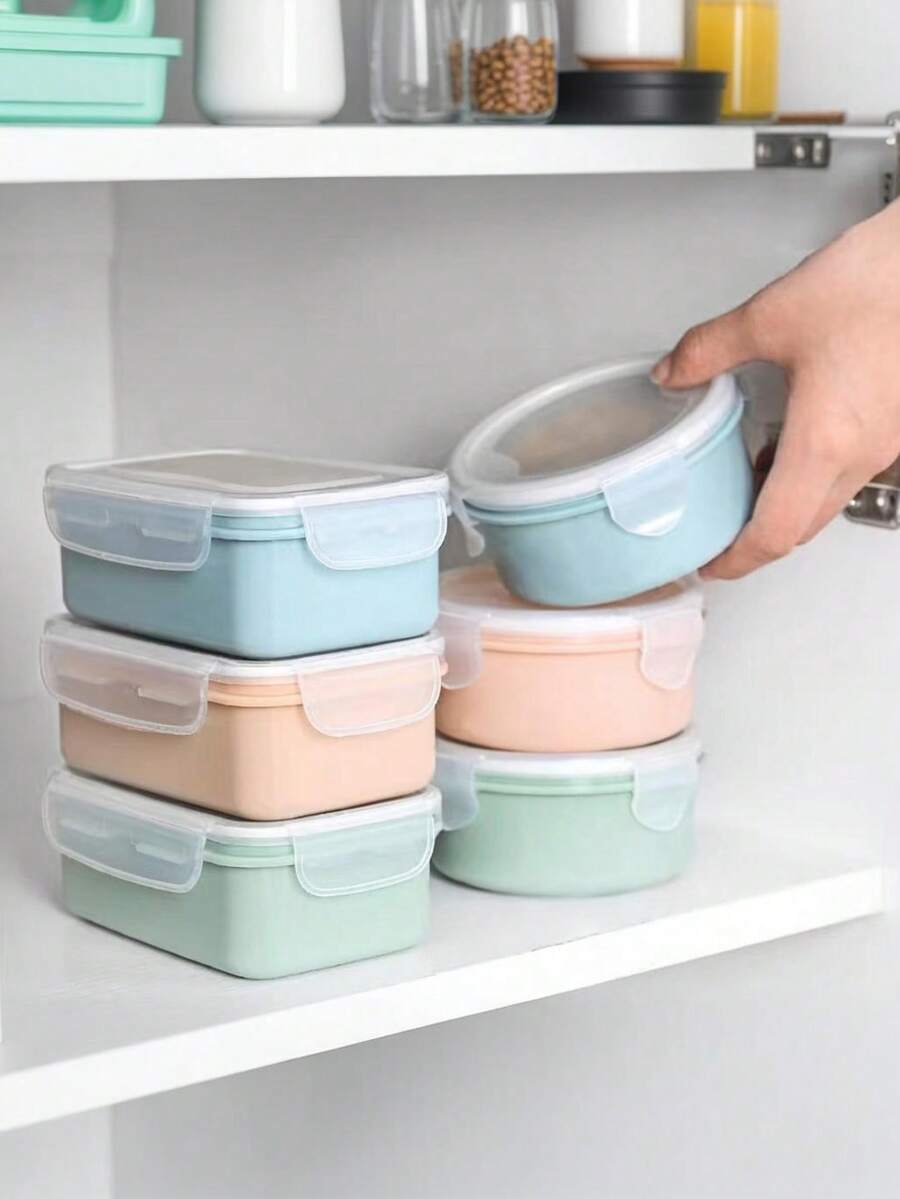 1/4pcs Square Bento Lunch Box, Stackable Food Storage Container With Lid, Leak-Proof, Microwave Plastic Lunch Box For Fruit, Vegetable, Nuts, Meat - Reusable, Plastic Material, School Supplies - Multicolor - View 1