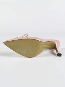 Women's Fashion Pointed Toe Pink Bow Citrus Party Evening Wedding Simple Slip-On Thin High Heel Pumps