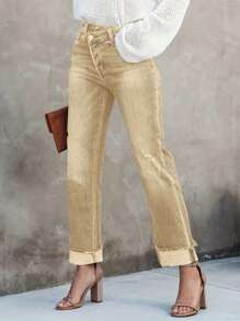 Women's Casual Distressed Asymmetrical Waist Denim Jeans