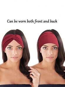 新款纯色宽发带，女士交叉绑带发饰，适合运动、瑜伽，时尚女孩头巾，休闲波西米亚风，欧美运动发带，女士宽版瑜伽弹力发带，跑步发带，运动发饰，头饰，返校发饰 - 彩色 - 查看 4