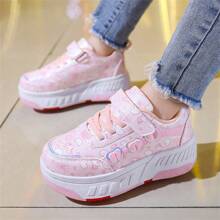 Mini 4-Wheel Shoes With Butterfly Decal On Upper, TPR Detachable Wheels On Sole, Quick For Sliding And Walking, All-Season Roller Shoes