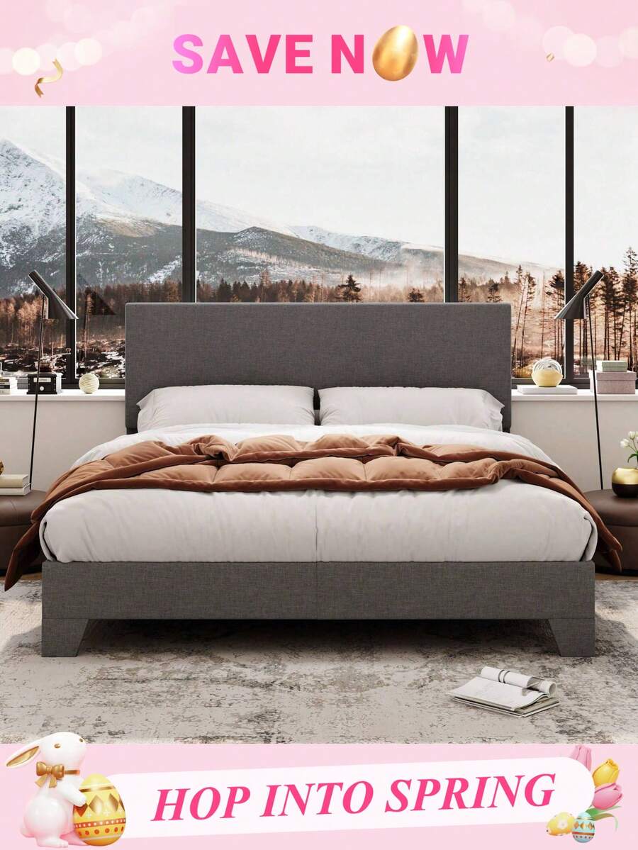 Allewie Full/Queen/King Size Bed Frame With Adjustable Headboard, Platform Bed With Wood Slats, Heavy Duty Mattress Foundation, No Box Spring Needed, Noise-Free, Easy Assembly * Bed Frame Queen Queen Bed Frame Bed Frame Full Full Size Bed Frame King Size Bed Frame Twin Bed Frame Room Decor Home Decor Christmas Decor Bedroom Decor Valentine Day Decor Storage Living Room Decor Furniture House Decor - 深灰色 - 查看 1