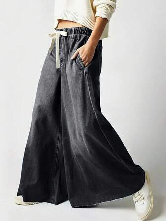 女士休闲百搭高腰宽松阔腿牛仔裤