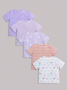 5pcs Baby/Toddler Girl Casual Short Sleeve Basic Tank Tops Set, Comfortable Stretchy Pullover Shirts, Suitable For Summer, Holiday Or Outdoor Wear - Multicolor - View 2