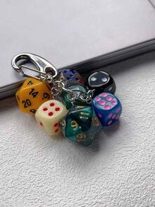1 Pc Vintage-Look Lucky Dice String Pendant Keychain, Suitable For Daily Wear Or Gift - Multicolor - View 4