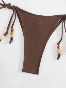 2026新款三角比基尼泳装，欧美风分体式串珠比基尼，适合夏季海滩度假 - 咖啡棕 - 查看 5