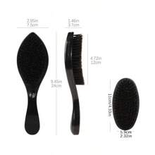2pcs Men's 360 Degree Wavy ABS Plastic Black Oval Wooden Beard Brush Set, Beard & Hair Styling Tool, Grooming Cleaning Brush