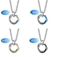1pc Men's Titanium Steel Triple Ring Colorful Pendant Necklace - Casual & Party Accessory Necklace, Unique Pendant Design, Fashionable Ring Scale