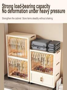 Foldable Transparent 2-Door Children Wardrobe With Drawers, Storage Cabinet Organizer Rack, No Assembly Required
