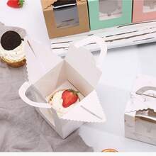 50 个独立白色纸质纸杯蛋糕盒，带透明窗口和手柄，适用于小蛋糕和松饼，标准纸质糕点容器