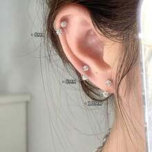 Minimalist Refined Stainless Steel U/C-Shaped Cartilage Earrings With Full Rhinestone, Fashion Ear Studs