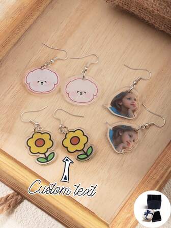 Customizable Cute & Personalized Acrylic Earrings, Double-Sided Designs Like Pets, Family, Landscapes Suitable For Birthday, Family Gathering, Valentine's Day, Parent-Child, Couple Wear, Anniversary, Gift For Mom, Dad, Friends, Boyfriend, Girlfriend, Daily Wear