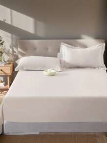 CNZB-1pc Ultra-Deep Pocket Fitted Sheet, Bedroom Pure White Brushed Fitted Sheet, Soft & Breathable Bedding Linens For Single & Double Bed (Suitable For 45-60cm Mattress)