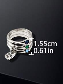 1pc Luxurious Layered Silver-Plated Colorful Crystal Embellished Ring Set, Party Music Festival Birthday Gift For Women