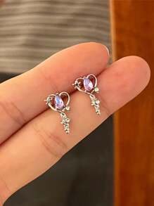 6pcs/Set Stylish Purple Geometric Unicorn, Starry Diamond, Heart & Moon Stud Earrings Set