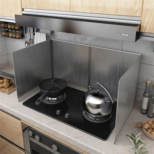 Ampio paraspruzzi da cucina in acciaio inossidabile, deviatore antiolio e resistente al calore per fornello e forno, barriera anti-schizzi