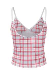 Women Y2k Cami Tank Tops Leopard/Dot/Contrast/Plaid Print Spaghetti Strap Sleeveless V Neck Crop Camisole Tops Summer Sexy Backless Slim Fit Going Out Tops Aesthetic Clothes Club Streetwear - Watermelon Pink - View 5