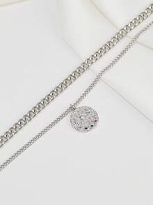 2pcs Demon Eye Pendant Necklace Set, Versatile Clavicle Chains Suitable For Women (Chain Loop & Bead Quantity Random) - Silver - View 5