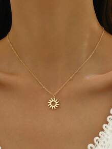 1pc Minimalist Sunburst Pendant Necklace, Elegant Jewelry For Women's Daily Wear - Yellow Gold - View 5