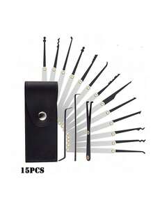 15-Piece Black Tool Handbag Professional Household Lock Pick Set, Silver, Widely Used. Lock Picking Is A Skill For Professionals And Hobbyists. This Set Of Lock Pick Tools Is Sufficient To Handle Any Situation, Outdoor Lock Indoor Lock Gate Lock Guided Pick, Waterproof Padlock Set For School Gym Locker Brass Lock Key Set - View 2
