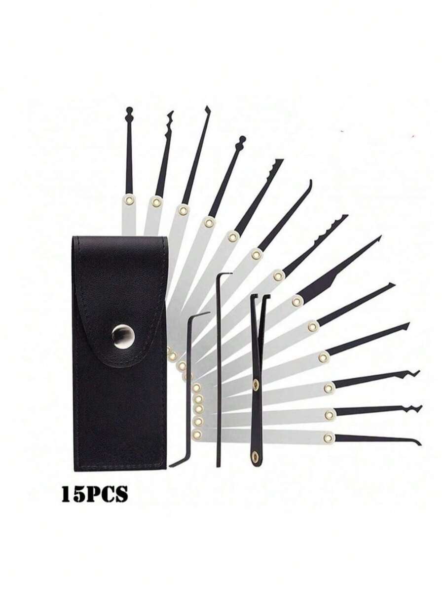15-Piece Black Tool Handbag Professional Household Lock Pick Set, Silver, Widely Used. Lock Picking Is A Skill For Professionals And Hobbyists. This Set Of Lock Pick Tools Is Sufficient To Handle Any Situation, Outdoor Lock Indoor Lock Gate Lock Guided Pick, Waterproof Padlock Set For School Gym Locker Brass Lock Key Set