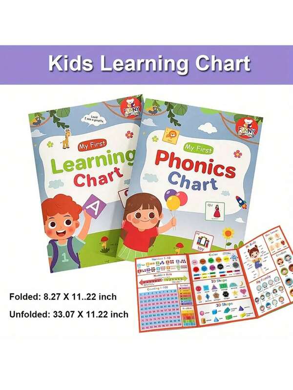 1pc My First Learning Chart And Phonics Vocabulary Building Poster Set, Pre-School Education Teaching Aide, Family Learning Activity, Paper Material, Mixed Color