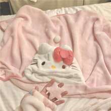 Sanrio 1 pieza Manta con capucha de Hello Kitty by Sanrio - Felpa suave de coral, rosa, cómoda para la oficina, el aula, el sofá o la cama, ideal para fans del personaje y para mantener el calor en la cama | Manta decorativa | Producto de marca Sanrio, manta de Hello Kitty para decoración de baño del hogar, verano, vuelta al colegio, salón de belleza