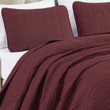 Austin Oversized Bedspread Set 3-Piece Ultrasonic Quilted Soft Lightweight Microfiber Coverlet For All Season - Màu Đỏ Sâu - Xem 3