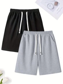 Set de 2 pantalones cortos deportivos de verano para hombre, muy adecuados para entrenamiento, con cordón ajustable en la cintura, bolsillos laterales para comodidad, hechos de tela de punto transpirable que absorbe el sudor, suave y cómodo, excelente para fitness, baloncesto, entrenamiento, correr, ejercicio, ropa urbana, camping, senderismo, actividades al aire libre y uso diario