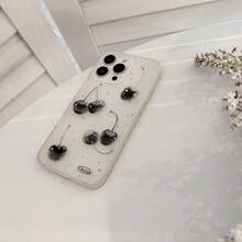 1 件透明黑色圆点樱桃设计软手机壳，韩式简约深色风格，适用于 Apple 16/15/14/13/12/11 系列 - 白色 - 查看 8