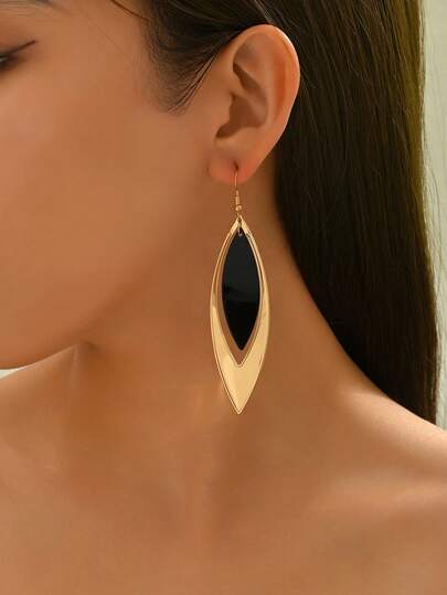 1 Pair New Metallic Splice Fashion Elegant Personalized Casual Minimalist Water Drop Earrings, Suitable For Daily Matching, Geometric Asymmetrical