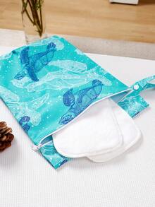 2pcs Turtle Print Waterproof Wet Dry Bag, Beach Travel Storage Pouch, Diaper Bag