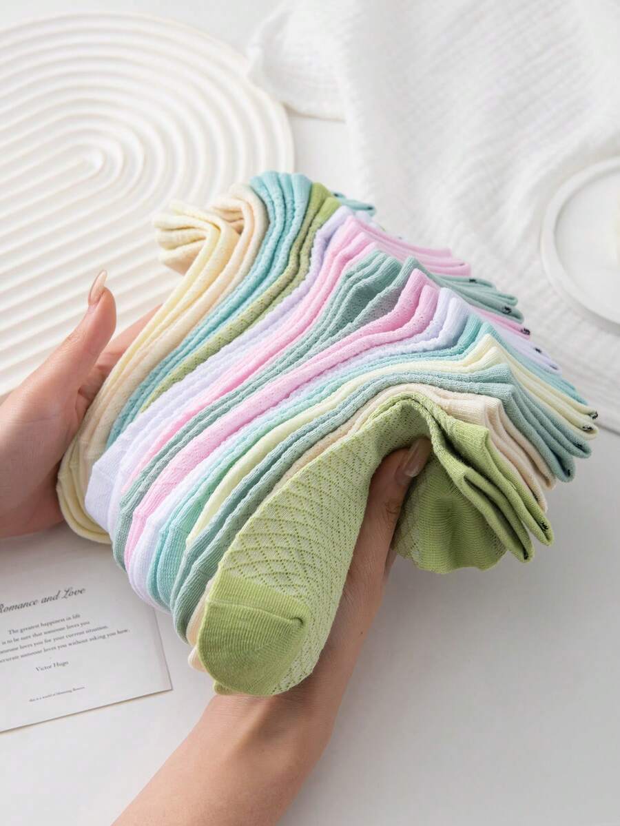 1/5/10/20 زوج جوارب شبكية رقيقة للنساء للربيع/الصيف، مقاومة للروائح الكريهة، جوارب كاحل منخفضة التقطيع - متعدد الألوان - مشاهدة 1