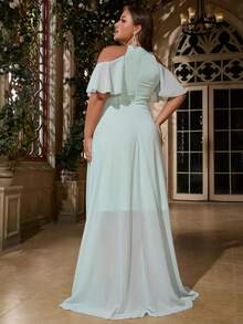 女士加大码露肩伴娘礼服高低正式长裙鸡尾酒会礼服婚礼宾客高低高低巡航度假装 - 薄荷綠 - 查看 3