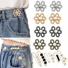 1 Piece Adjustable Pants Waist Size Flower Shape Pin, Fits Jeans, T-Shirts, Pants, No Sewing, Removable Button Pin Without Tools, 1 Piece Pants Waist Tightener, Flower Style Removable, Flower Jeans Button Pin, Instant Jeans Buttons For Loose Jeans, Pants Waist Clips Without Sewing, Adjustable Waist Button Extender Set - Adjustable Waist Buckle - View 1
