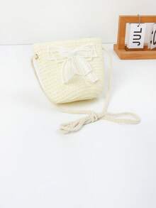 1pc Girls Cute Princess Bow Straw Crossbody Bag, Suitable For Princess Daily And Beach Use - Bow - View 12