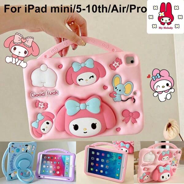 Sanrio Étui de protection en silicone doux pour tablette compatible avec iPad Mini/56789th/10th/Air/Pro, pour enfants et filles - mignon dessin animé. [Anti-chute, anti-choc, anti-dérapant, anti-empreintes digitales] Fabriqué en matériau silicone, mode, personnalisé, créatif et étui de protection de luxe pour tablette compatible avec iPad 9.7"/10.2"/10.5"/10.9"/11", cadeaux et prix pour les fêtes