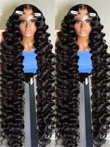 Loose Deep Wave 5x5HD Lace Frontal Human Hair Wigs Brazilian Curly Wet Wavy Put On And Go Glueless Wigs Pre Cut No Glue Deep Wave Human Hair Lace Front Wig Preplucked Remy Hair - Natural Black - 查看 2