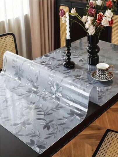 1pc Transparent PVC Table Cover,1mm Thick Floral Rectangular Tablecloth, Heat-Resistant Scratch-Proof Table Protector, Suitable For Home, Hotel Dining & Coffee Tables
