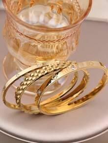 18K 镀金不锈钢可叠戴手链，链条和四叶草设计，时尚女士款式，适合休闲、派对、节日、生日、婚礼、情人节礼物、妈妈、母亲、母亲节、礼物 - B款式 - 查看 4