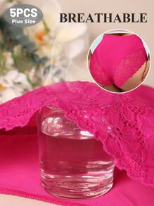 MEIYATING Set de 5 piezas de ropa interior de encaje de talla grande para mujeres, pantis moldeadores de cintura alta con diseño de recorte floral, sin costuras y transpirables