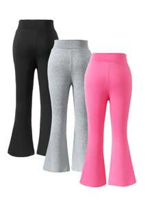 3pcs/Set Girls Flared Pants, V-Waist, Comfortable & Versatile Summer Casual/Sportswear